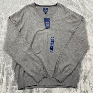Stafford Mens V Neck Sweater Gray Regular Fit XL Long Sleeve Knit NEW‎